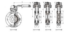 D41F型手動調節式四氟密封蝶閥PN6~PN10外形結構尺寸圖