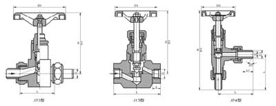 J13、J23型儀表針形截止閥PN25~PN320外形結構尺寸圖