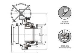 Q47F型固定式手動球閥150(Lb)~1500(Lb)外形結(jié)構(gòu)尺寸圖