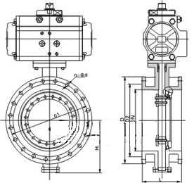 D641X氣動(dòng)法蘭切斷蝶閥PN6~PN16外形結(jié)構(gòu)尺寸圖