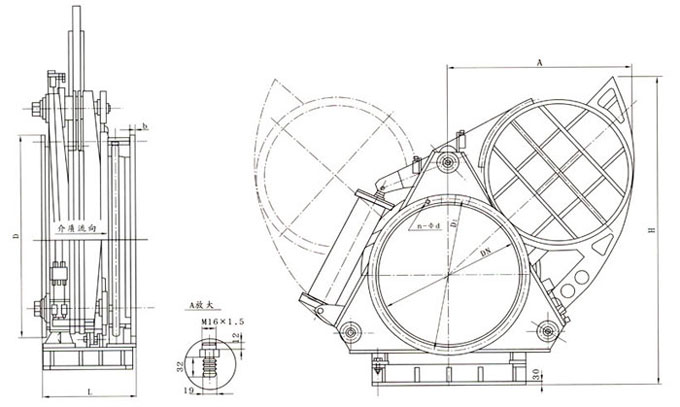 F643X-0.5型氣動扇形盲板閥外形結構尺寸圖