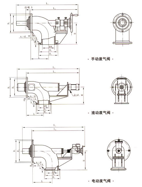 QP941W-3電(液、手、)動廢氣閥外形結(jié)構(gòu)尺寸圖