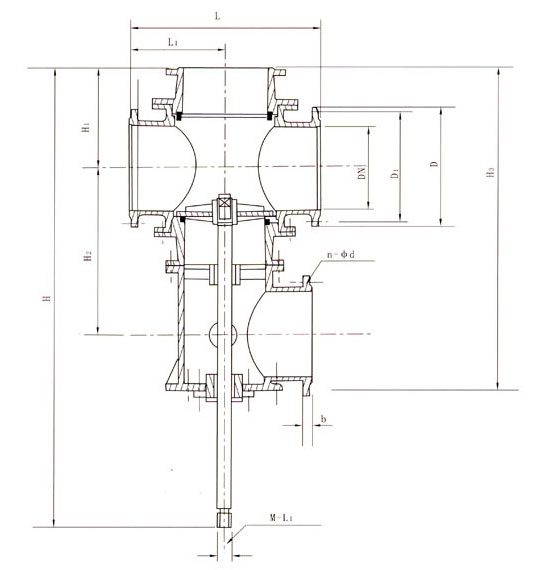 SQ48X-1三通切換閥(下切換)外形結構尺寸圖