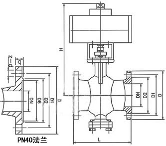 ZSHV氣動V型調節球閥PN16~PN64外形結構尺寸圖