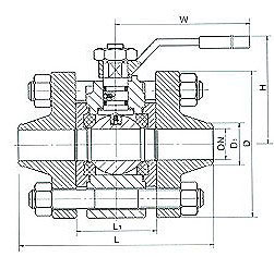 Q61N-160手動(dòng)高壓對(duì)焊球閥主要連接尺寸圖
