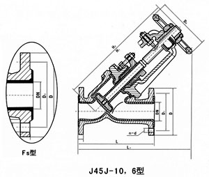 J45F46-16C直流式襯氟截止閥主要連接尺寸及重量圖